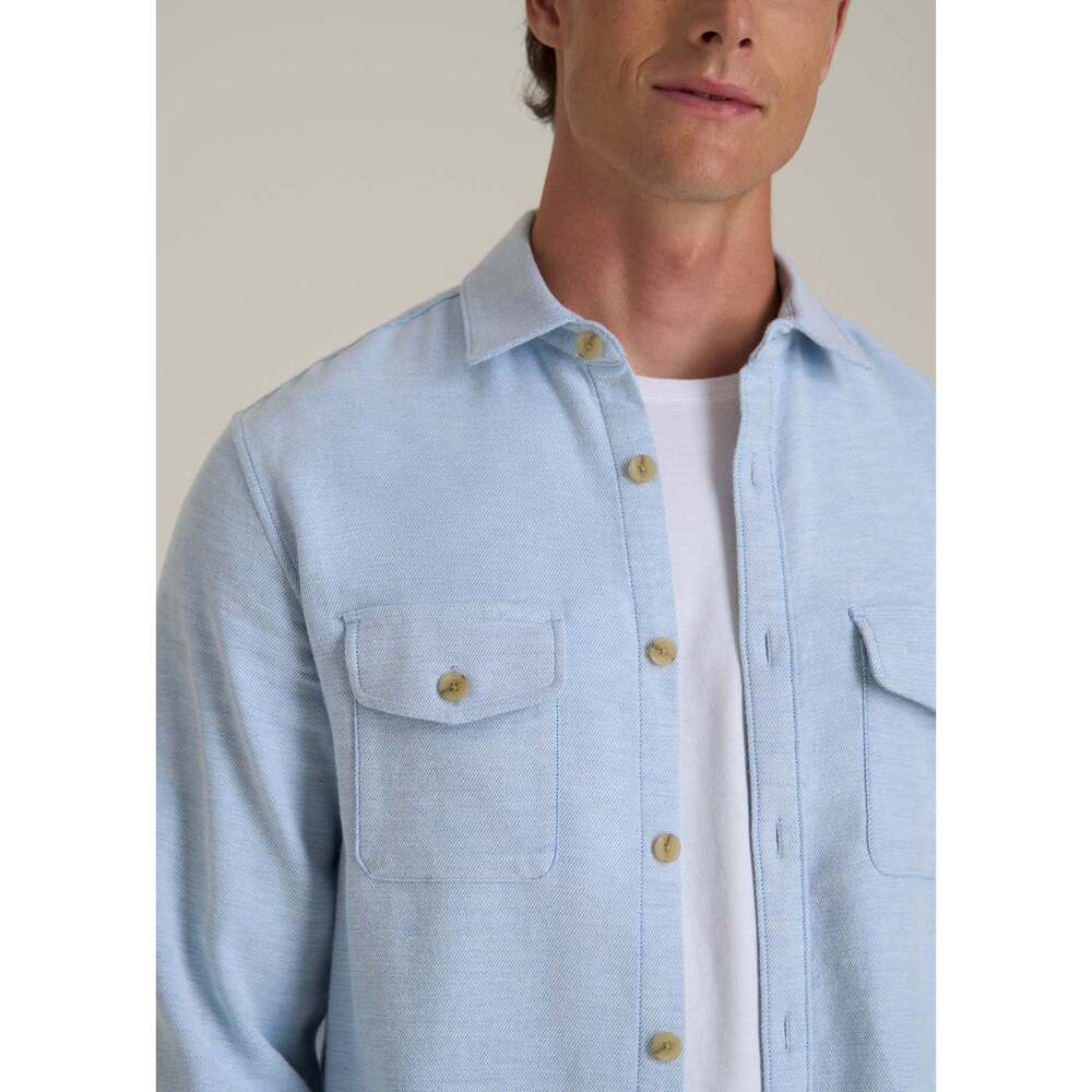 American Tall Everyday Comfort Terry Overshirt for Tall Men in Cloud Blue Size L - Picture 2 of 3